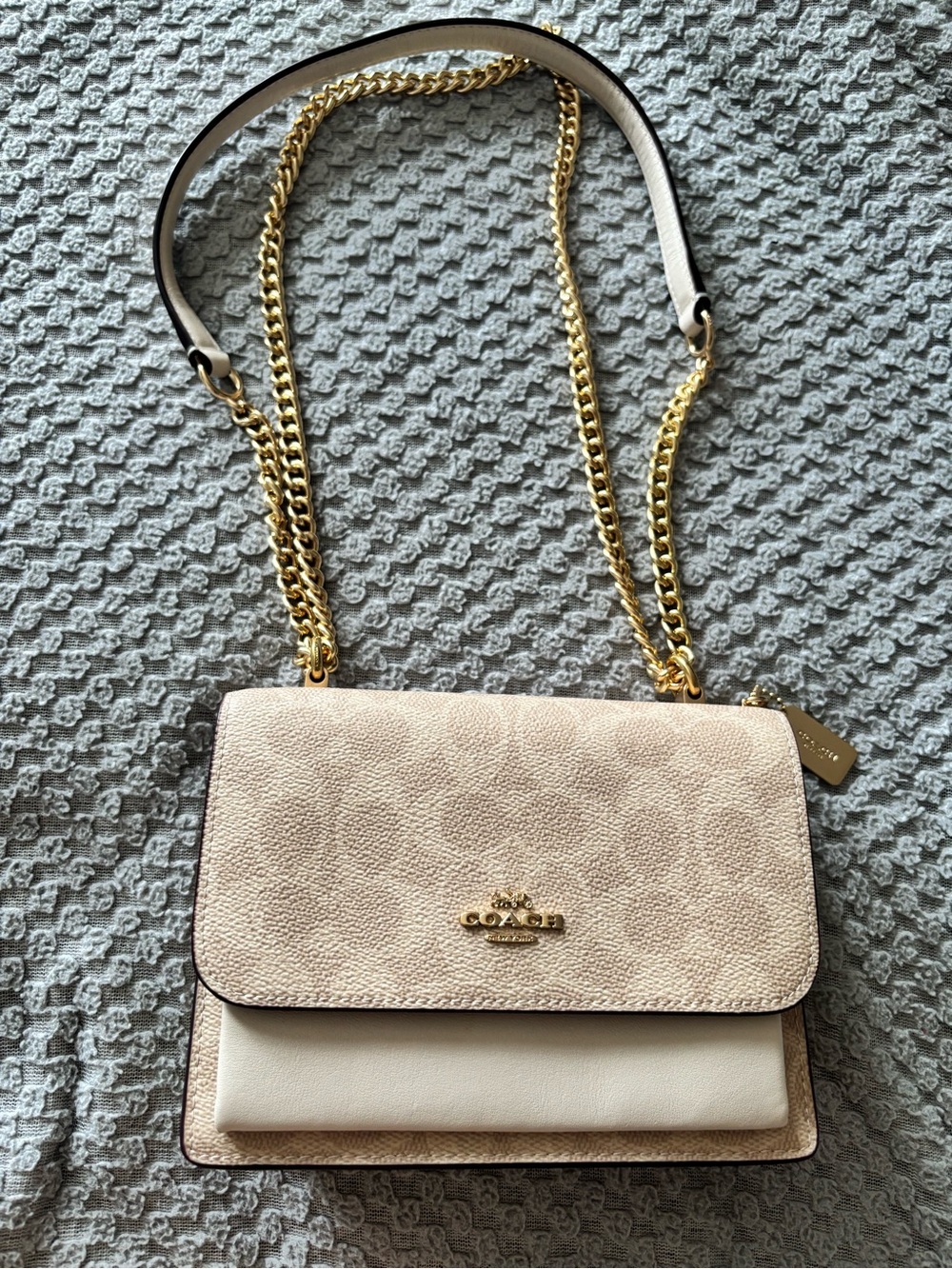COACH Pebbled Leather Crossbody in Blush Pink with Gold Chain
